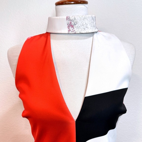 C/MEO COLLECTIVE Maxi Mermaid? Dress SM Colorblock Orange Black High Neck - Picture 3 of 13